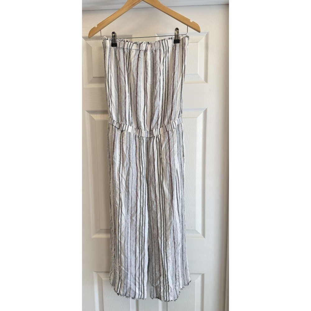 Cloth & Stone Jumpsuit Small White Striped‎ Linen Blend Wide Leg No belt